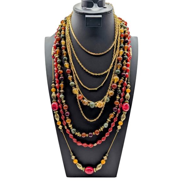 Mixed Lot of Fall Colors Gold Tone Six Layered Necklaces - Picture 7 of 7